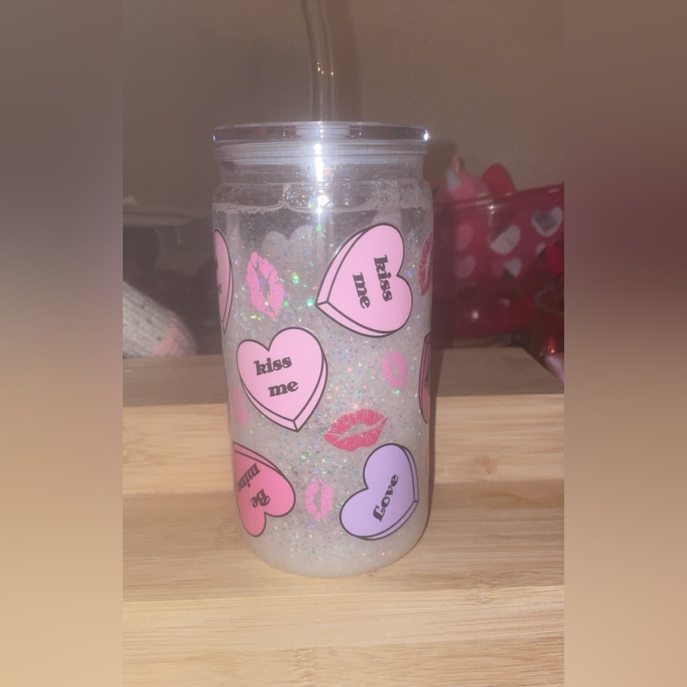 Glitter globe valentines heart cup, NEW!